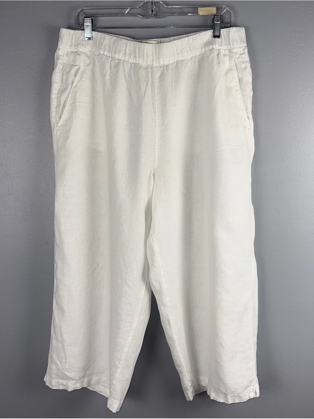 Cynthia Rowley White Linen Pants Women’s X-Large Straight Cropped Elastic Waist